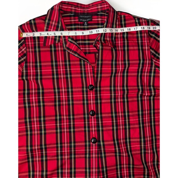 Foxcroft Wrinkle Free Shaped Fit Shirt Womens 24W Black Red Plaid Button Up - Picture 7 of 8